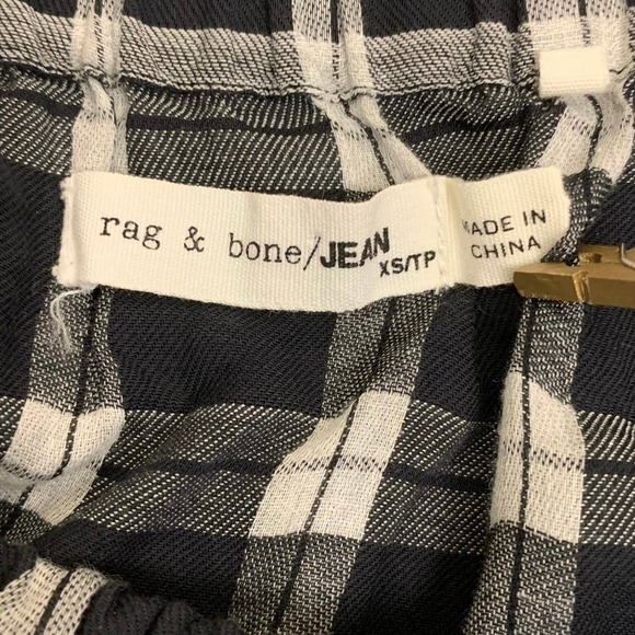 rag & bone JEAN Greta Off Shoulder Black White Plaid Top Size XS - Picture 8 of 11